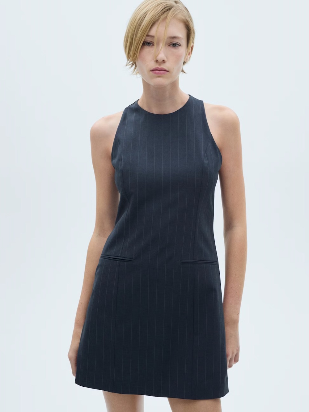 NTW Mango Sleeveless Navy Pinstripe Dress Size 4